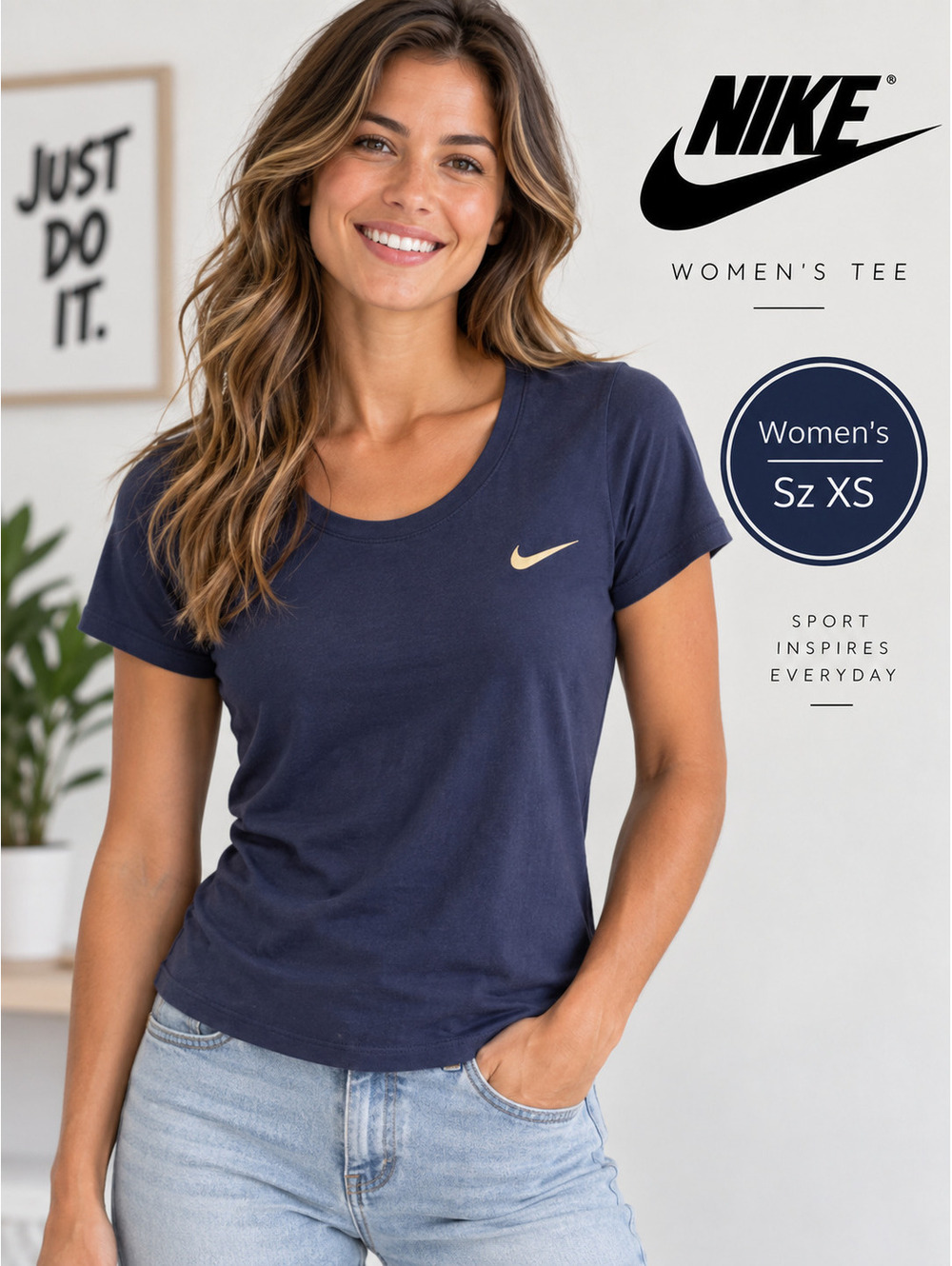Nike | XS | Navy Gold Swoosh Tee
